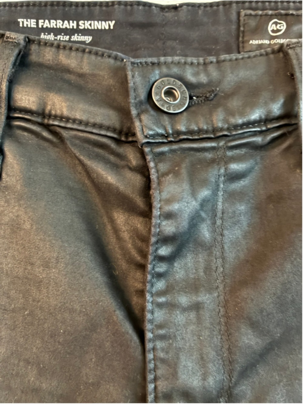 AG Adriano Goldschmied The Farrah Skinny Coated Black Jeans Size 27 Regular 27R - Picture 11 of 11